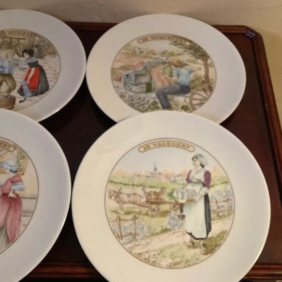 French Limoges Apilco Village Scenes Cheese Plate \ Dessert Set - 7 Piece Set - Picture 8 of 13